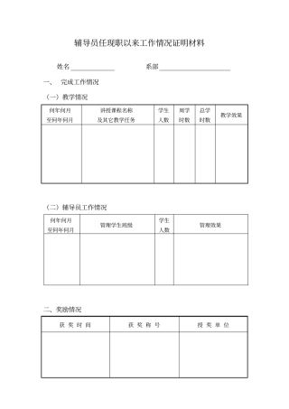 辅导员任现职以来工作情况证明材料