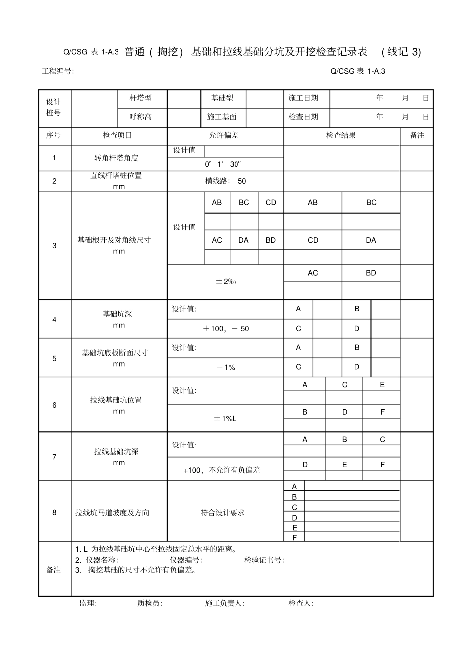 输电线路施工记录及验评表测量记录及验评表_第3页