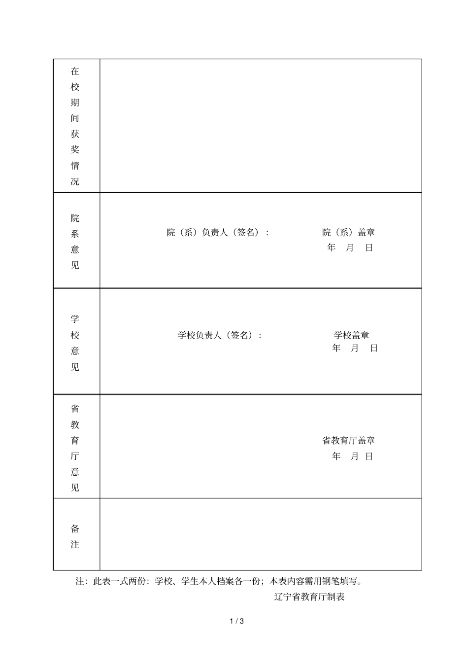 辽宁普通高等学校2018届优秀毕业生推荐表_第2页