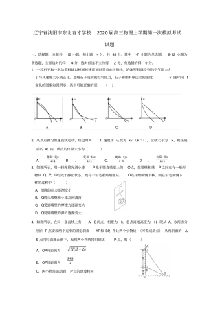 辽宁沈阳东北育才学校2020届高三物理上学期第一次模拟考试试题