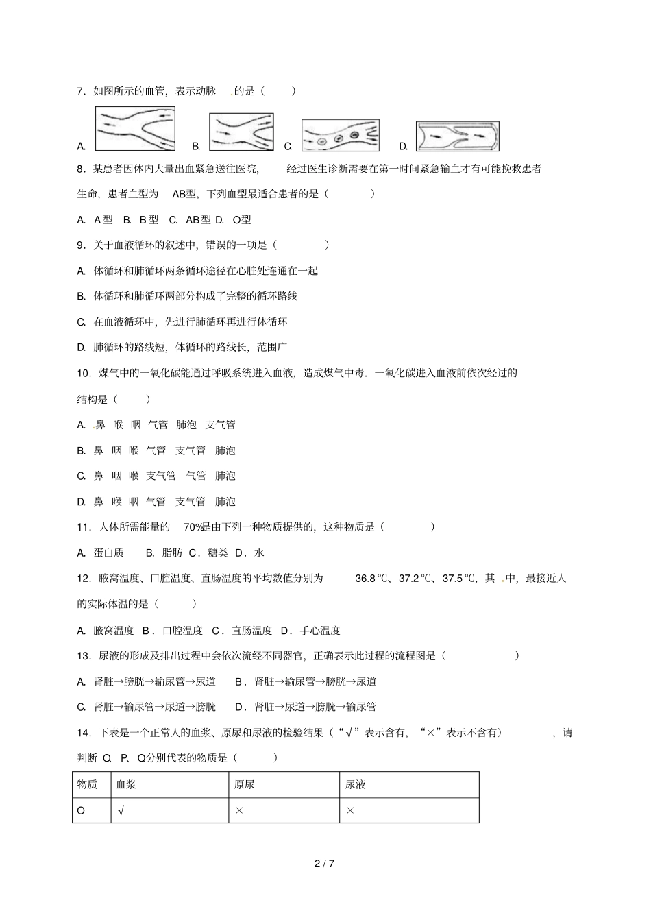 辽宁法库2017_2018学年七年级生物下学期暑假作业二新人教版_第2页