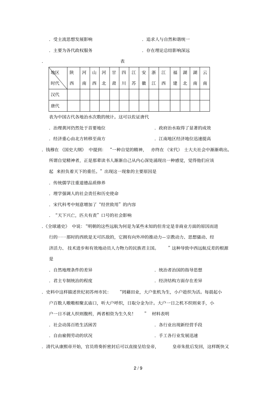 辽宁辽河油田第二高级中学2019届高三历史上学期期末考试试题201905090230_第2页