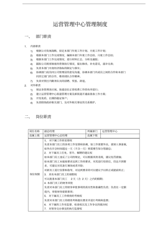 运管中心部门职责、岗位职责、绩效考核标准