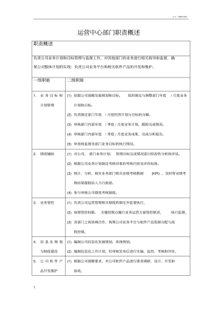 运营部岗位职责