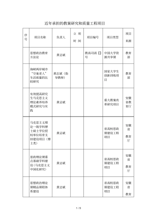 近年承担的教学研究和质量工程项目