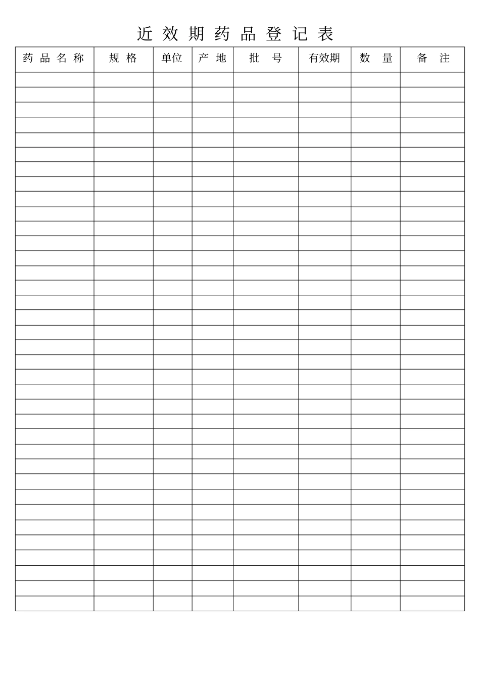 近效期药品登记表_第1页