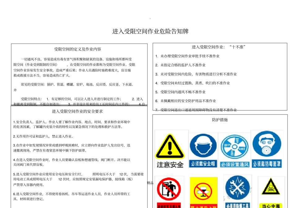 进入受限空间作业危险告知牌_第1页