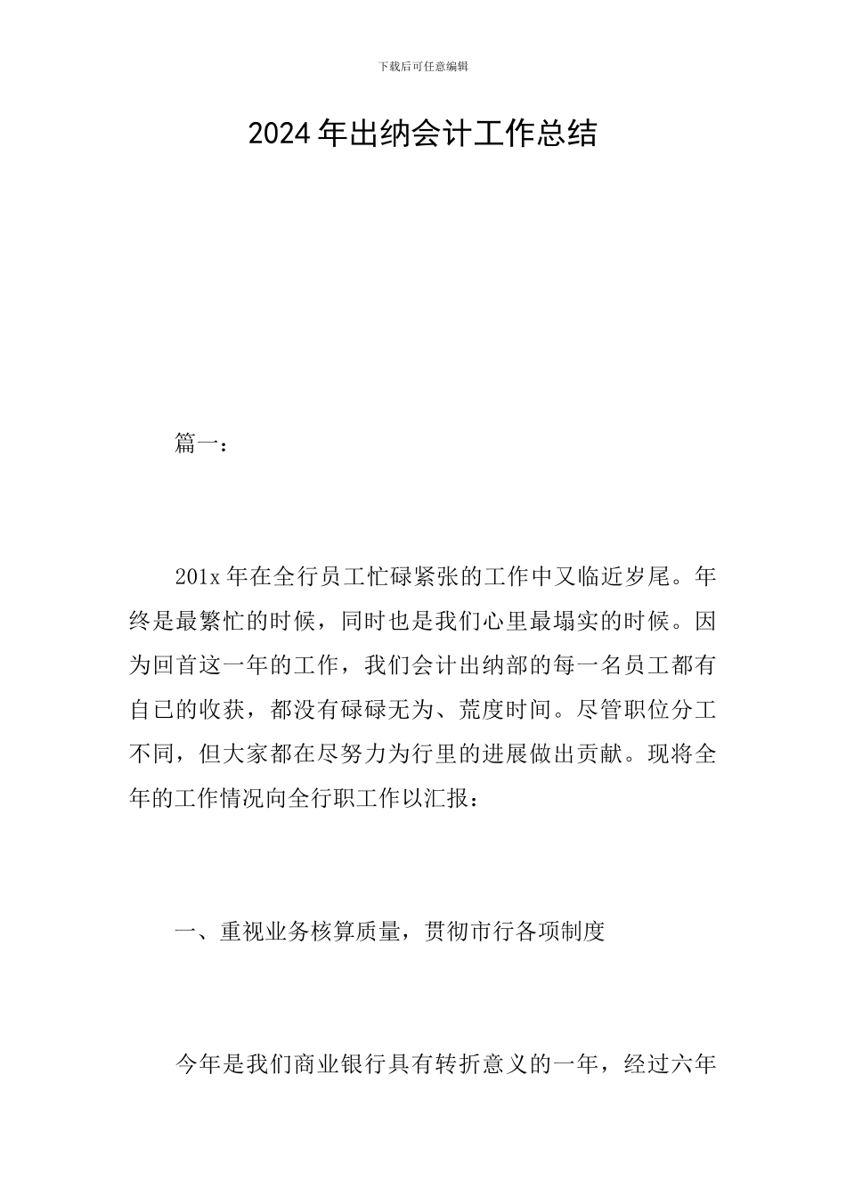 2024年出纳会计工作总结_第1页