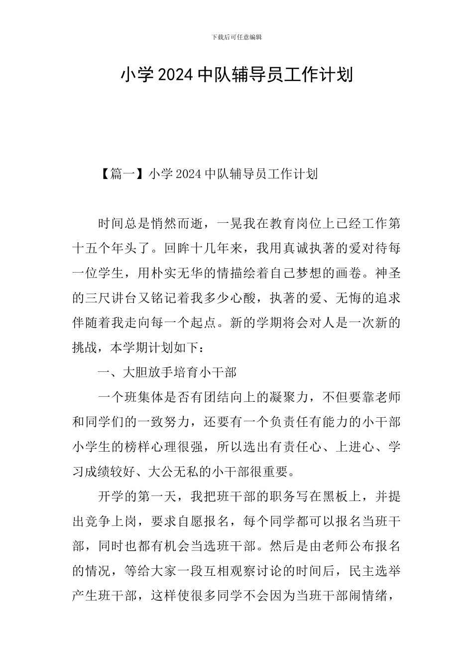 小学2024中队辅导员工作计划_第1页