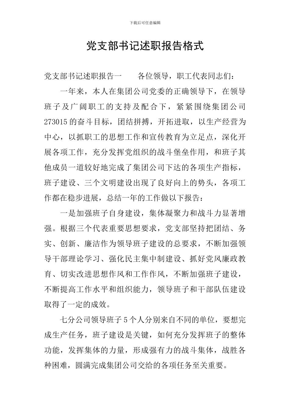 党支部书记述职报告格式_第1页