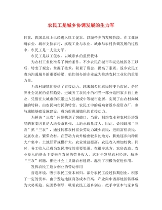农民工是城乡协调发展的生力军 