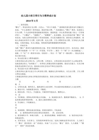 幼儿园小班日常行为习惯养成计划