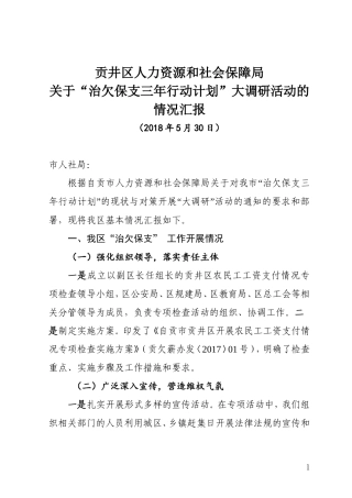 治欠保支三年行动计划汇报材料
