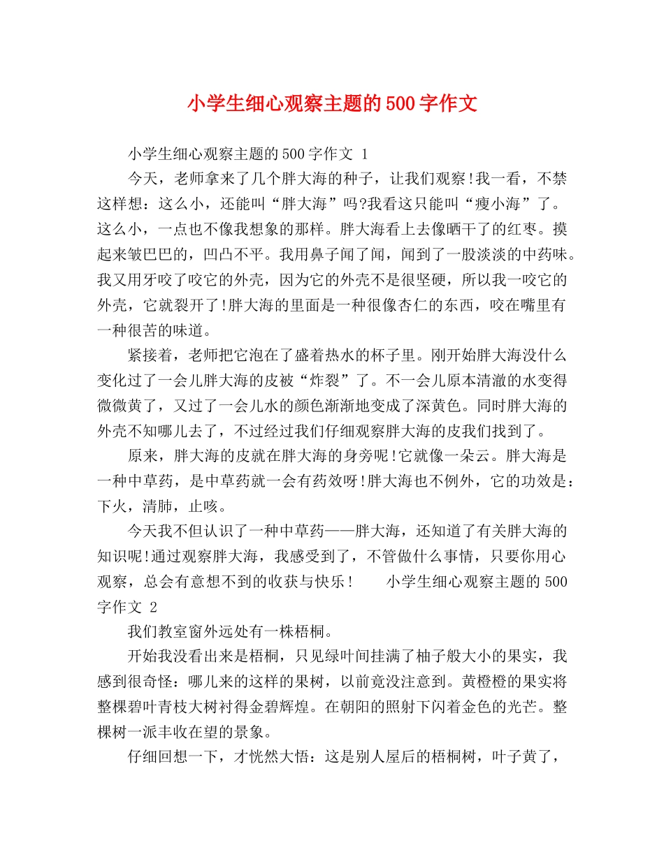 小学生细心观察主题的500字作文 _第1页