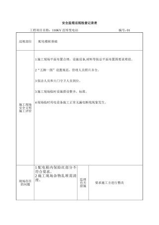 安全监理巡视检查记录表