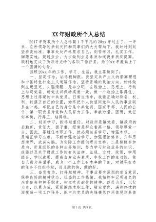 XX年财政所个人总结
