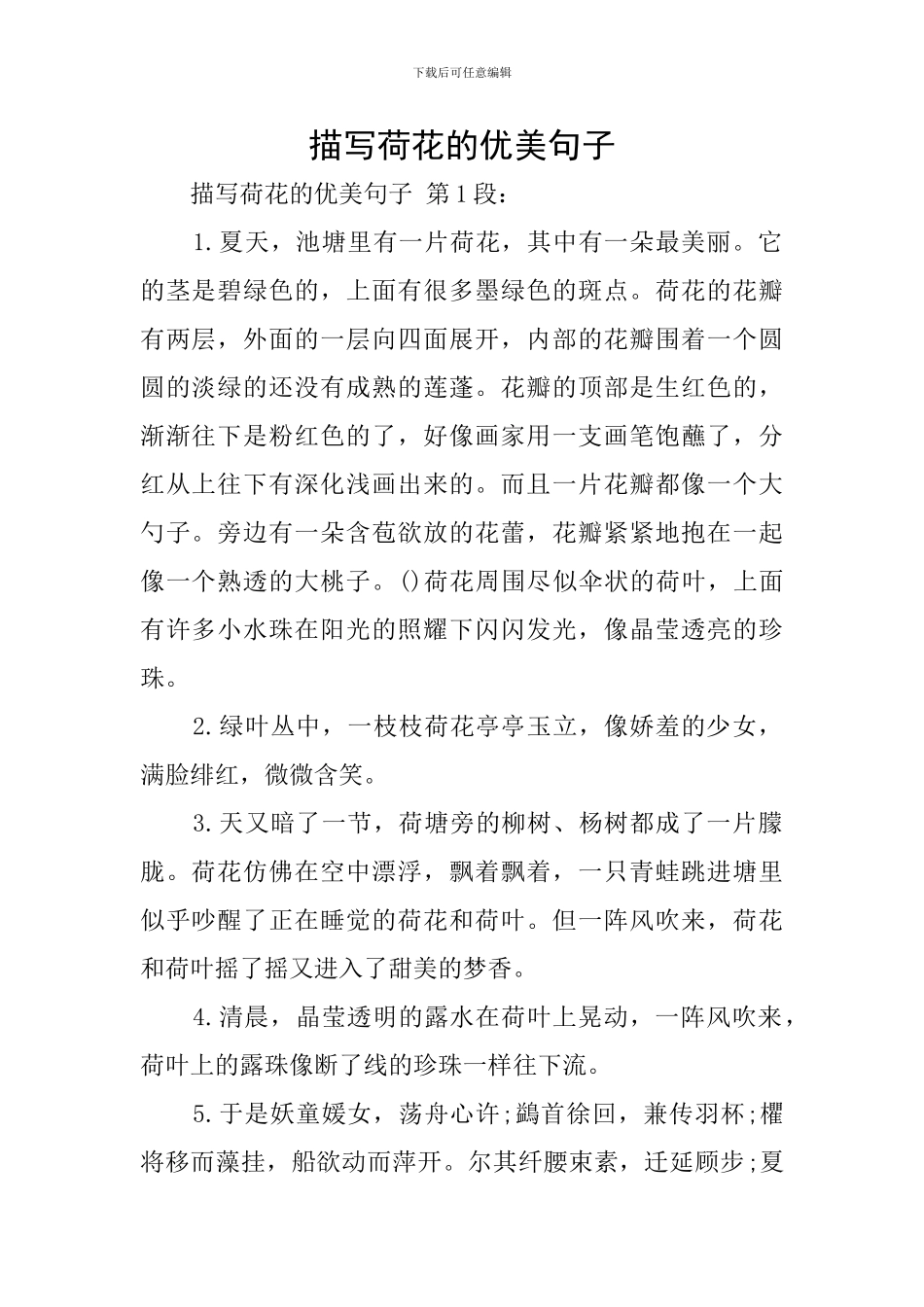 描写荷花的优美句子_第1页