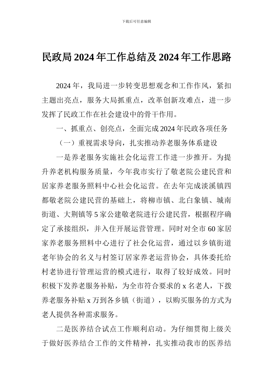 民政局2024年工作总结及2024年工作思路_第1页