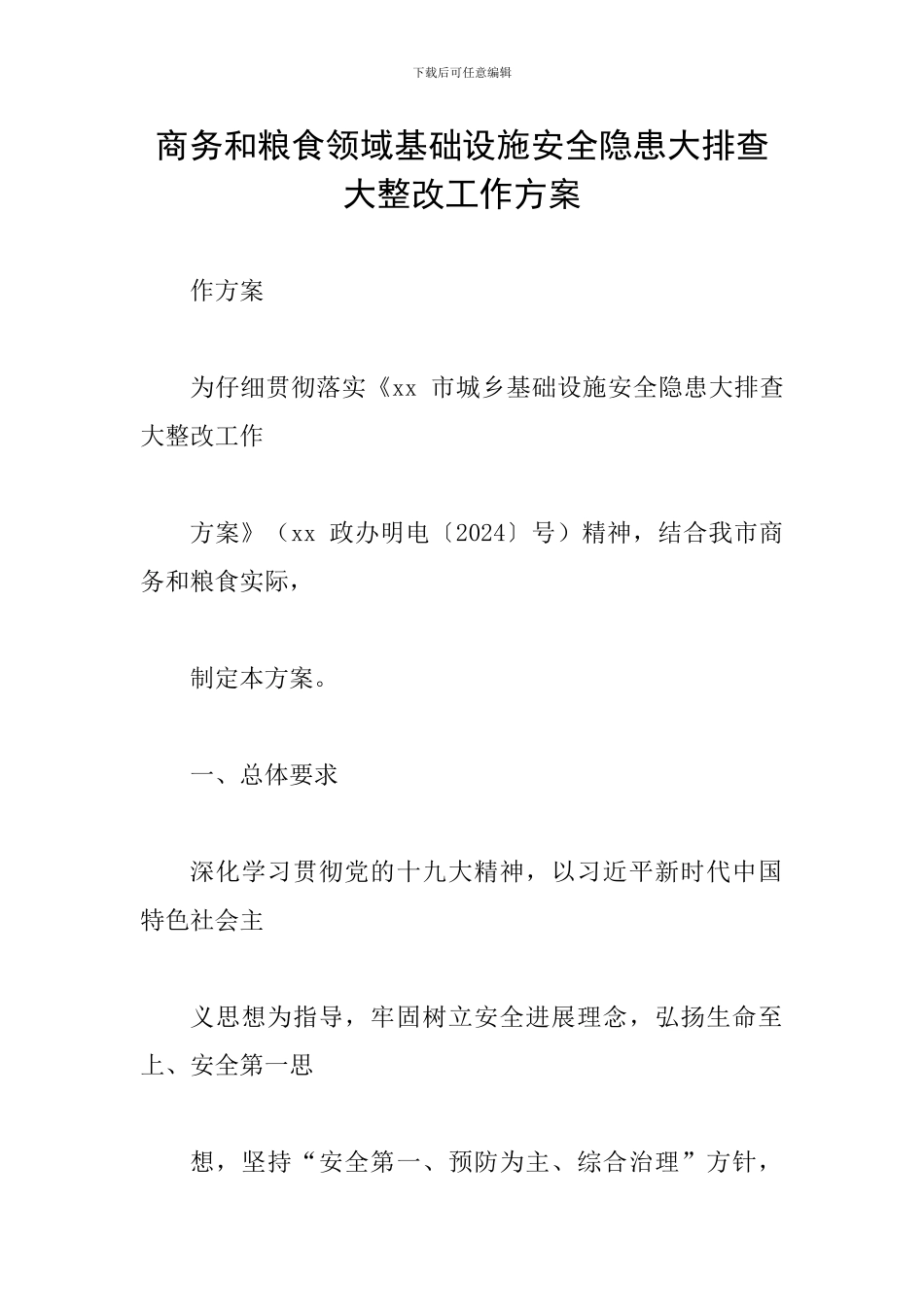 商务和粮食领域基础设施安全隐患大排查大整改工作方案_第1页