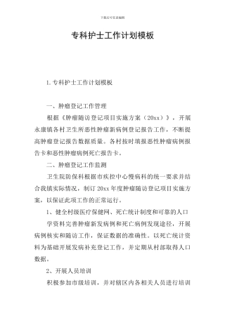 专科护士工作计划模板