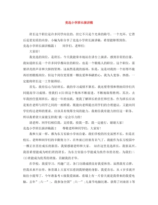 竞选小学班长演讲稿 