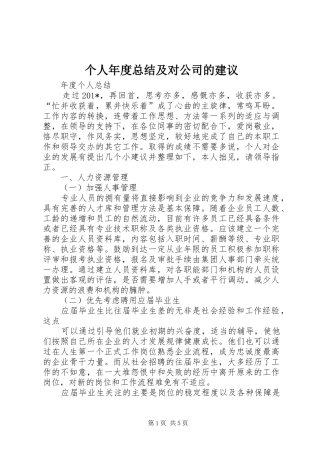 个人年度总结及对公司的建议