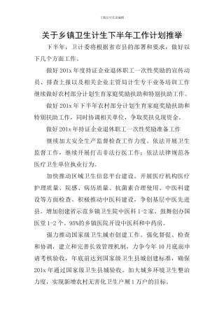 关于乡镇卫生计生下半年工作计划推荐
