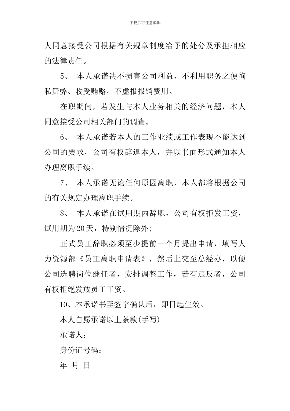 关于企业承诺书模板汇总九篇_第2页