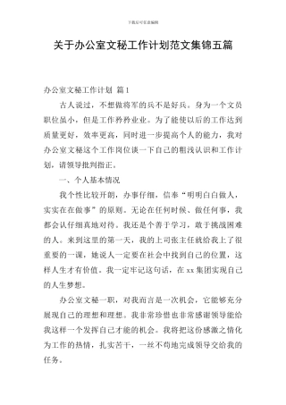 关于办公室文秘工作计划范文集锦五篇