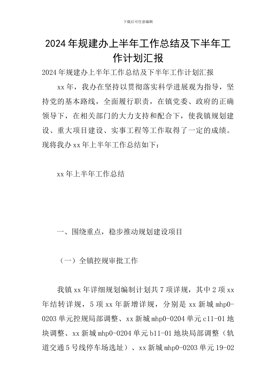2024年规建办上半年工作总结及下半年工作计划汇报_第1页