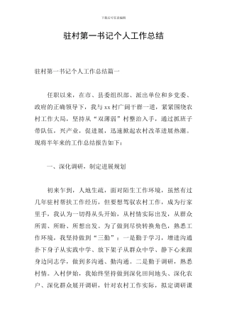 驻村第一书记个人工作总结