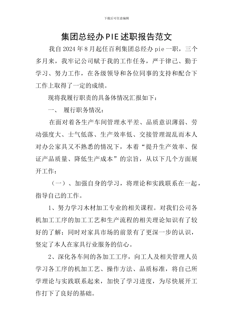 集团总经办PIE述职报告范文_第1页