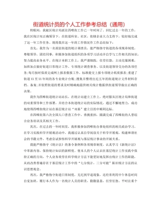 街道统计员的个人工作参考总结（通用） 