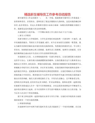 精选新生辅导员工作参考总结报告 