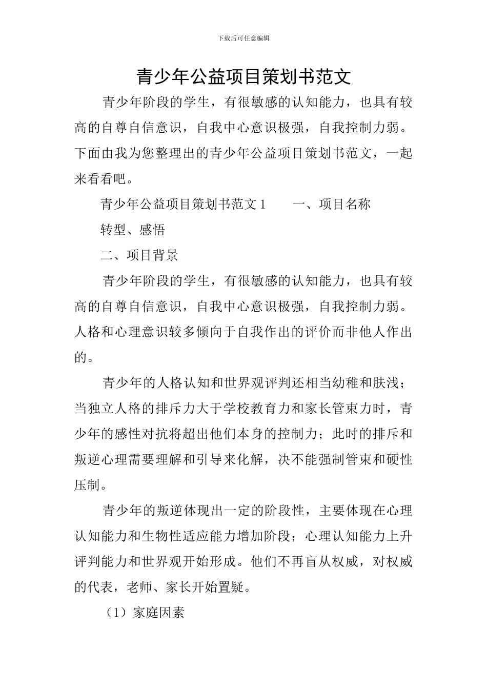 青少年公益项目策划书范文_第1页