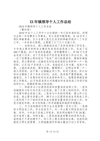 XX年镇领导个人工作总结