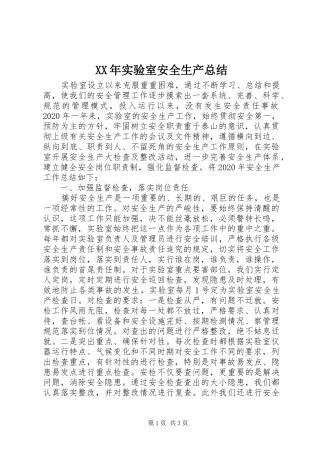 XX年实验室安全生产总结