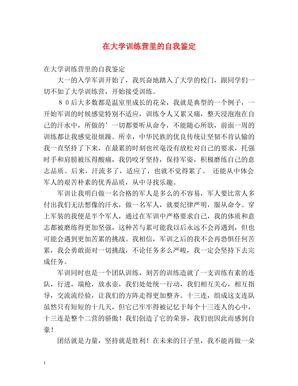 在大学训练营里的自我鉴定 _第1页