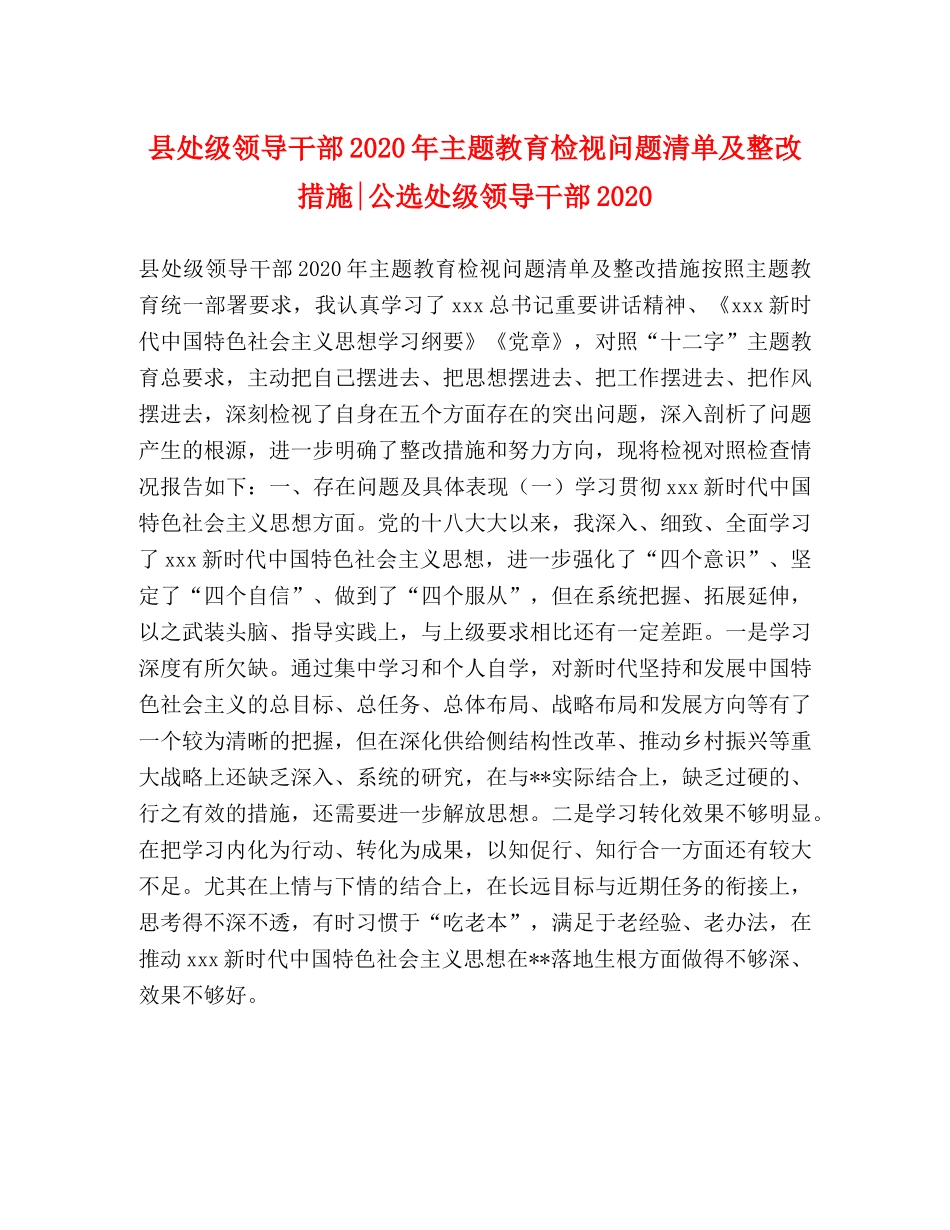 县处级领导干部2024年主题教育检视问题清单及整改措施-公选处级领导干部2024 _第1页