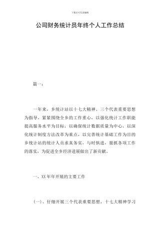 公司财务统计员年终个人工作总结