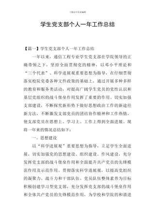 学生党支部个人一年工作总结