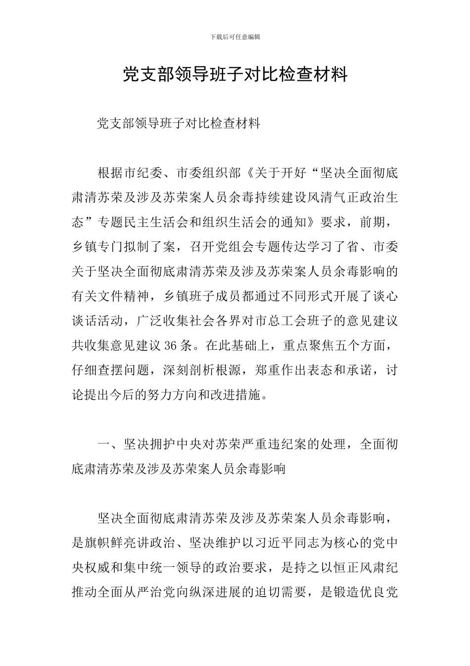 党支部领导班子对照检查材料_第1页