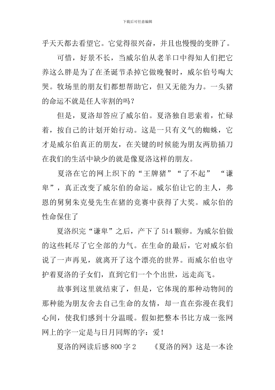 夏洛的网读后感范文800字_第2页