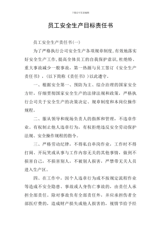 员工安全生产目标责任书