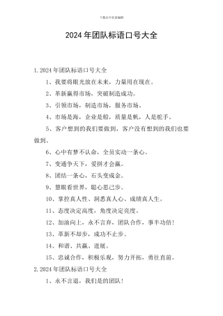 2024年团队标语口号大全