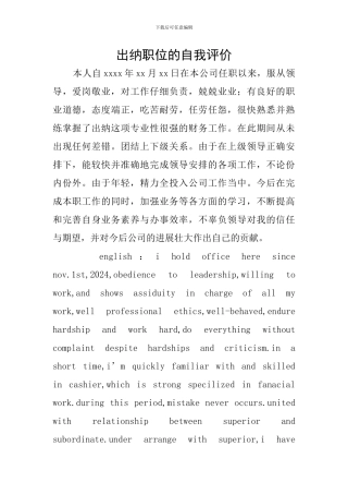 出纳职位的自我评价