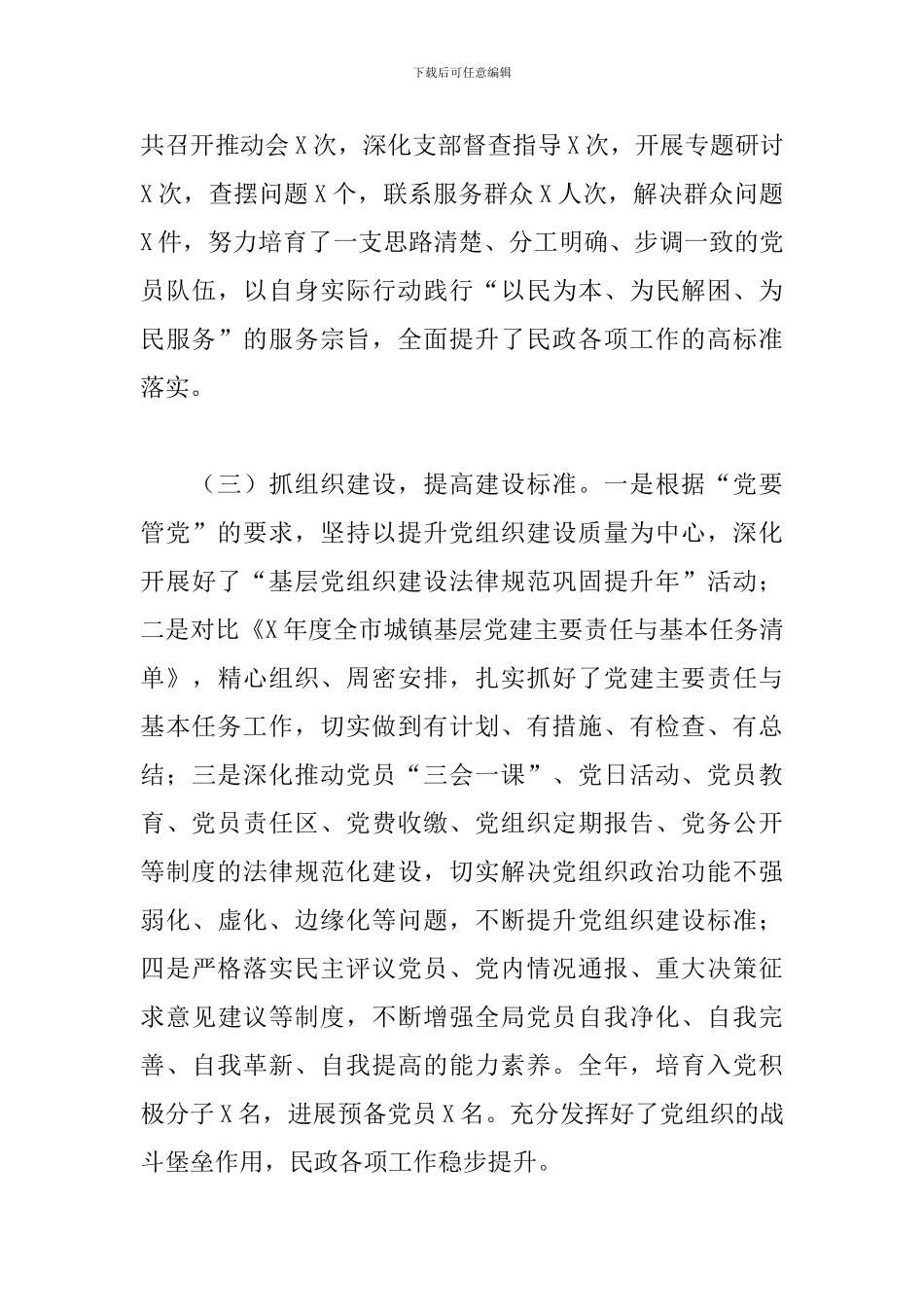 2024年X县民政局党总支书记抓基层党建工作述职报告_第3页