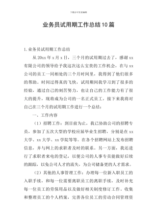 业务员试用期工作总结10篇