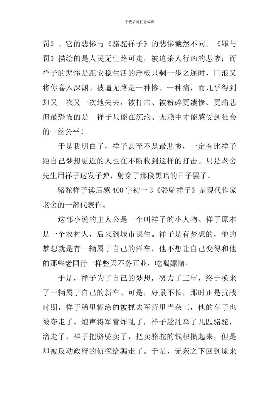 骆驼祥子读后感400字初一_第3页