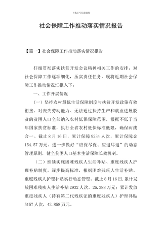 社会保障工作推动落实情况报告